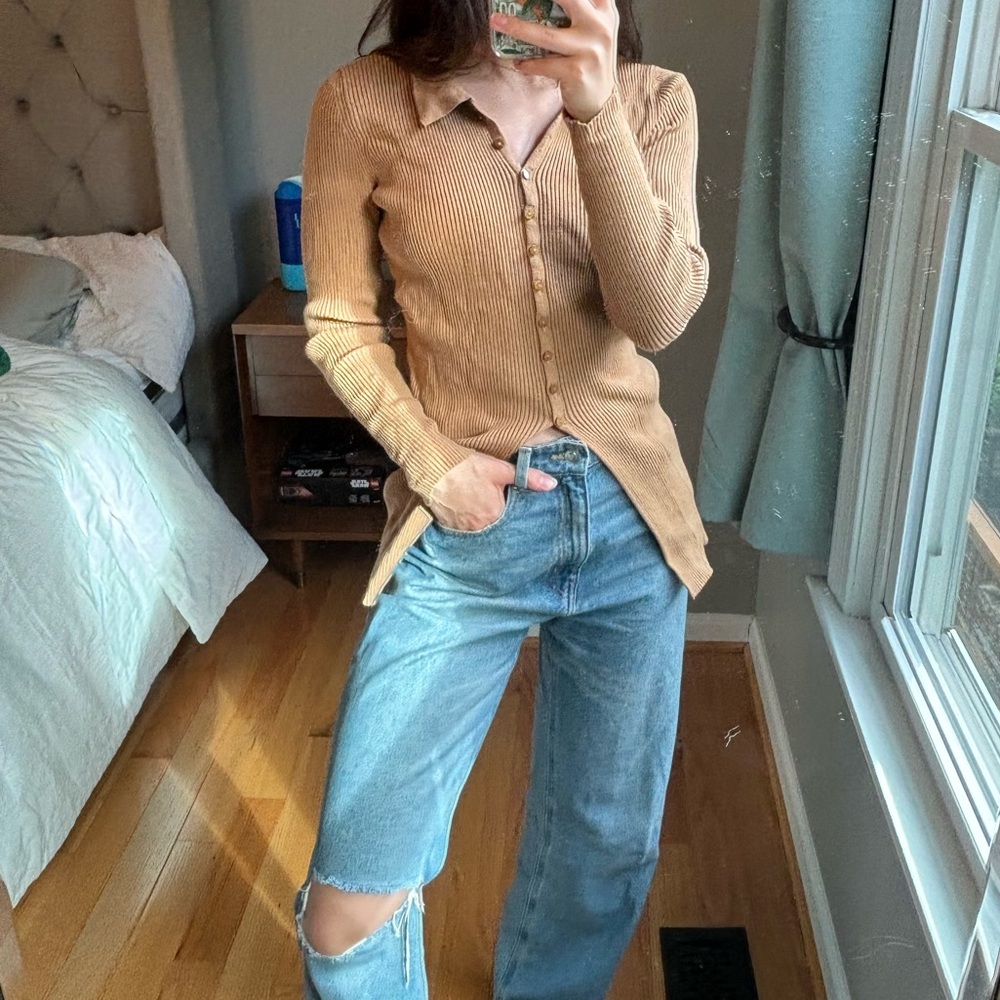 Anthropologie Maeve Honey Ribbed Button Up